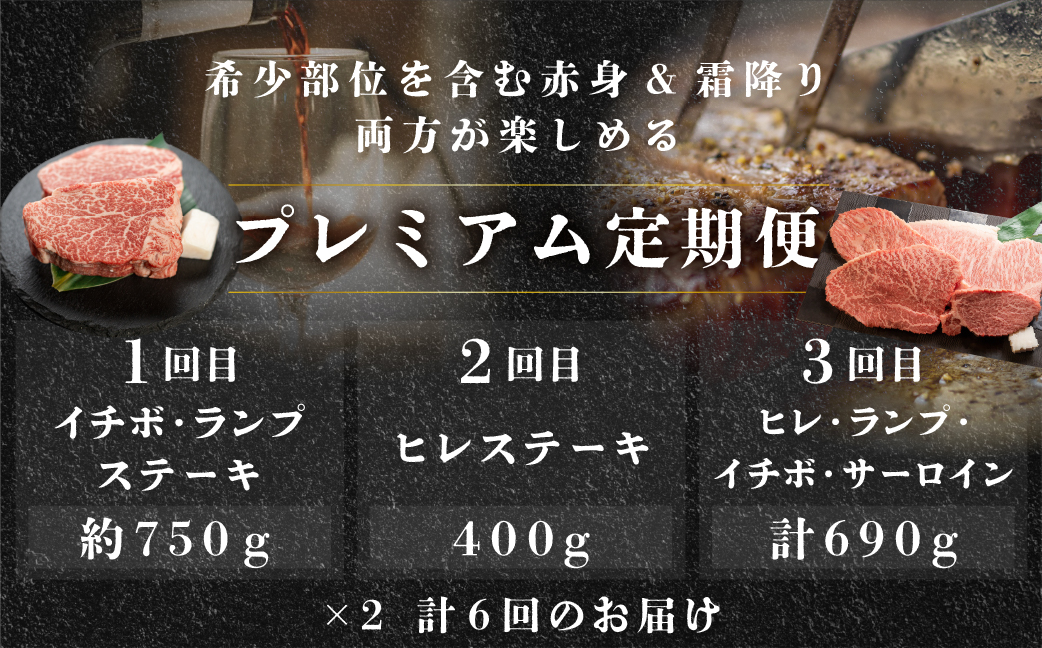 【定期便 6回】 飛騨牛 ステーキ プレミアム 定期便 6回 3-4人前 ( ヒレ / サーロイン / ランプ / イチボ ランプ) 赤身＆霜降り 6カ月 肉 高級牛肉 おすすめ ブランド牛【tc7】