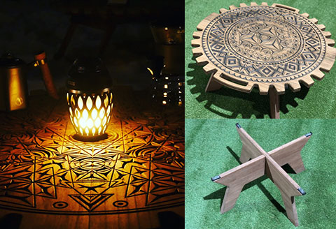 【ウォルナット】スプリットテーブル　ディープシャドウ（1台）【専用袋付き】（幅 860mm×奥行 860mm×高さ 400mm）机 テーブル 彫刻 キャンプ コンパクト 木目 軽量 アウトドア 【93-3【1】】