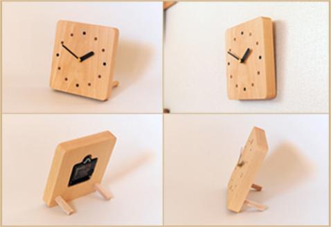 しかくい時計【ダボ】掛け時計／置き時計【ビーチ材使用・オイル仕上げ】手作り インテリア シンプル ナチュラル リビング 子供部屋 寝室 木製 ギフト プレゼント【大鹿野工房】【89-7】 しかくい時計【ダボ】
