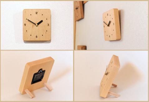 しかくい時計【レーザー】掛け時計／置き時計【ビーチ材使用・オイル仕上げ】手作り インテリア シンプル ナチュラル リビング 子供部屋 寝室 木製 ギフト プレゼント【大鹿野工房】【89-8】 しかくい時計【レーザー】