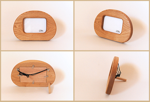 まるい写真立て　掛け置き兼用・L版サイズ・横置き【クリ材使用・オイル仕上げ】手作り インテリア シンプル ナチュラル リビング 子供部屋 寝室 木製 ギフト プレゼント【大鹿野工房】【89-9】 横置き