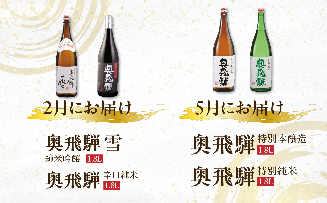 【定期便 4回】奥飛騨酒造 一升瓶コース（年4回 計7本） 1.8L 定期 毎月 酒 一升 奥飛騨酒造 おすすめ 下呂市 期間限定 日本酒 4ヶ月【16-C】 一升瓶コース（年4回 計7本）