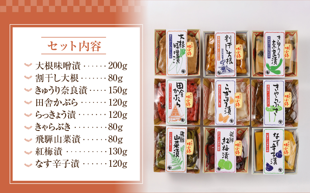 飛騨の味小鉢セット（９種類のお漬物やお惣菜の詰合せ）贈答 ギフト おかず 漬け物【3-3】