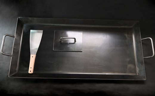 アツアツ鉄板 お祭り屋台サイズ(厚さ6mm) (焼面35cmx80cm)オサエちゃん 角大(厚さ9mm)、鉄板用ヘラセット【58-10】