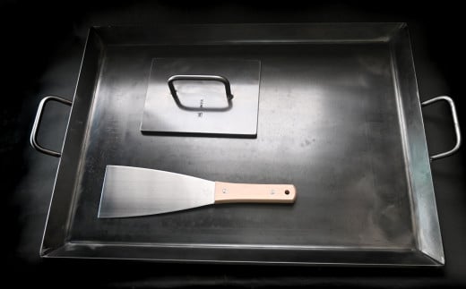 アツアツ鉄板 お好み焼きテーブルサイズ(厚さ6mm)(焼面38cmx54cm)オサエちゃん 角大(厚さ9mm)、鉄板用ヘラセット【58-9】