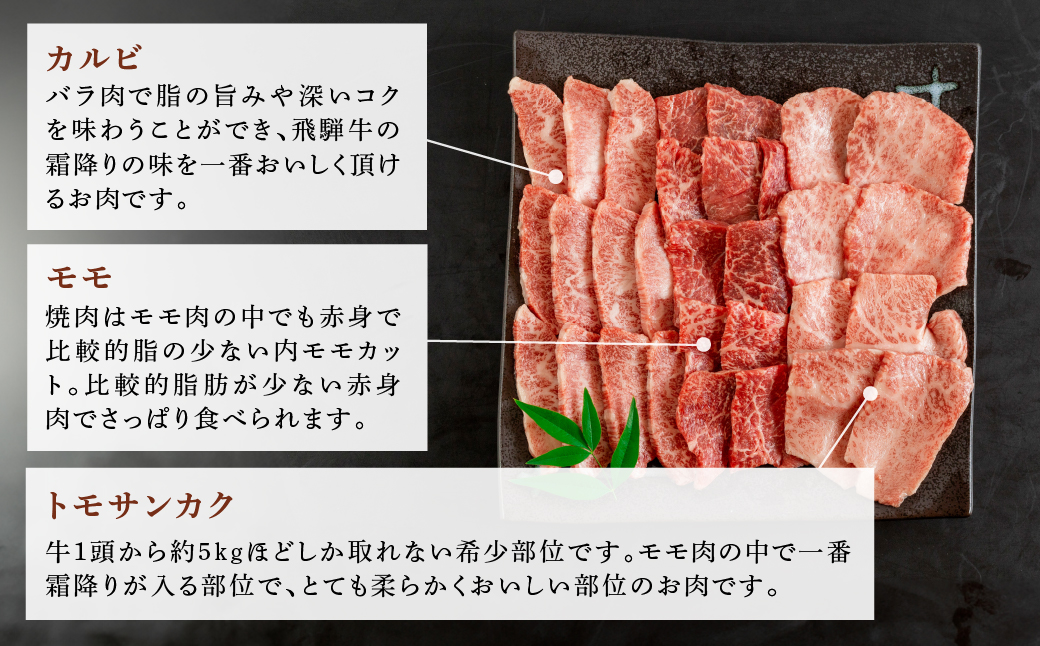 【冷凍】菊の井 飛騨牛焼肉三種盛り（カルビ、モモ、トモサンカク　各200g）牛肉 国産 【70-25】