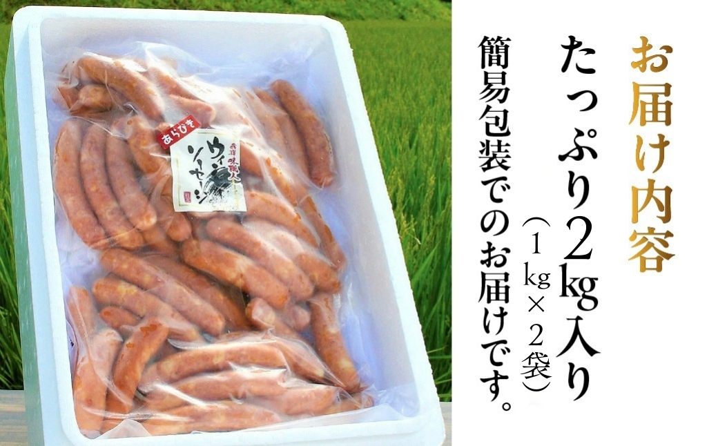 【飛騨 味職人】手作りあらびきウインナー 2kg（1kg×2袋）ギフト 贈答 贈り物 こだわり おすすめ ウィンナー ウインナー あらびき おすすめ 手作り おさだ食品 下呂市【飛騨 味職人】【57-22】