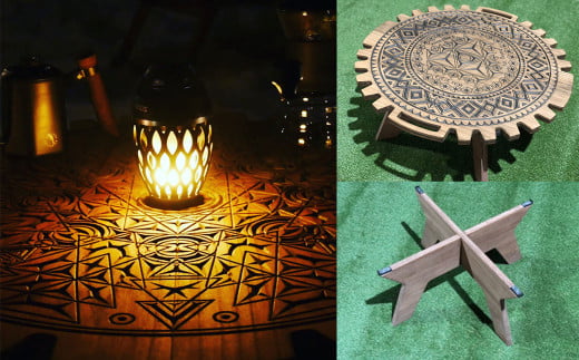 【チーク】スプリットテーブル　Signum シグナム（1台）【専用袋付き】（幅 860mm×奥行 860mm×高さ 400mm）机 テーブル 彫刻 キャンプ コンパクト 木目 軽量 アウトドア おしゃれ【GGCrew】【93-8【2】】