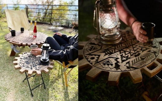 【チーク】サイドテーブル Kokopelli ココペリ（1台）（幅 430mm×奥行 430mm×高さ 380mm）机 テーブル 彫刻 キャンプ 軽量 天然木 折り畳み【GGCrew】【93-12【2】】