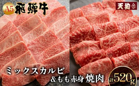 A5 飛騨牛 ミックスカルビ＆ A5飛騨牛もも赤身焼肉 520g（260g×2)【冷凍】赤身焼肉 もも 飛騨牛 牛肉 赤身 ブランド牛 肉ギフト カルビ やきにく 焼き肉 焼肉用 【11-1012】