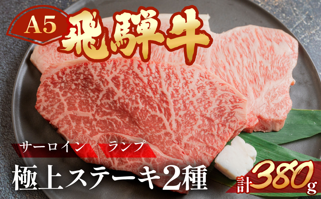 A5飛騨牛サーロイン・ランプステーキ  約380g(約190g×各1枚) サーロイン らんぷ【冷凍】飛騨牛 牛肉 赤身 ブランド牛 肉ギフト ランプ ステーキ【11-1025】