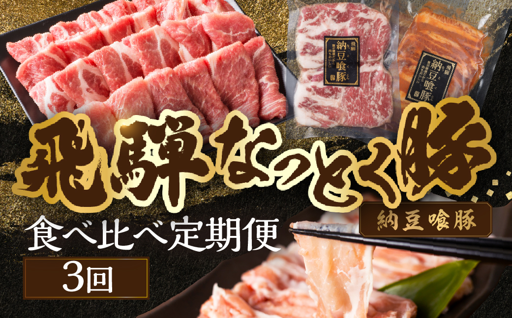 【定期便3回】納豆喰豚 お楽しみ定期便（味付け肉、しゃぶしゃぶ用、焼肉・生姜焼き用）天狗 なっとく豚 食べ比べ 定期便 3カ月 定期下呂温泉 おすすめ 豚肉 なっとくとん ブランド豚 国産  ギフト  40000円 4万円 岐阜県 下呂市【11-Q】