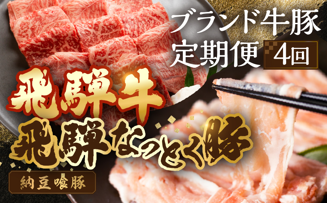【定期便４回】 飛騨牛＆納豆喰豚 お楽しみ定期便（しゃぶしゃぶ用、焼肉用）天狗 なっとく豚 飛騨牛 牛 牛肉 焼き肉 しゃぶしゃぶ 食べ比べ 定期便 4カ月 定期下呂温泉 おすすめ 豚肉 なっとくとん ブランド豚 国産  ギフト  40000円 4万円 岐阜県 下呂市【11-T】