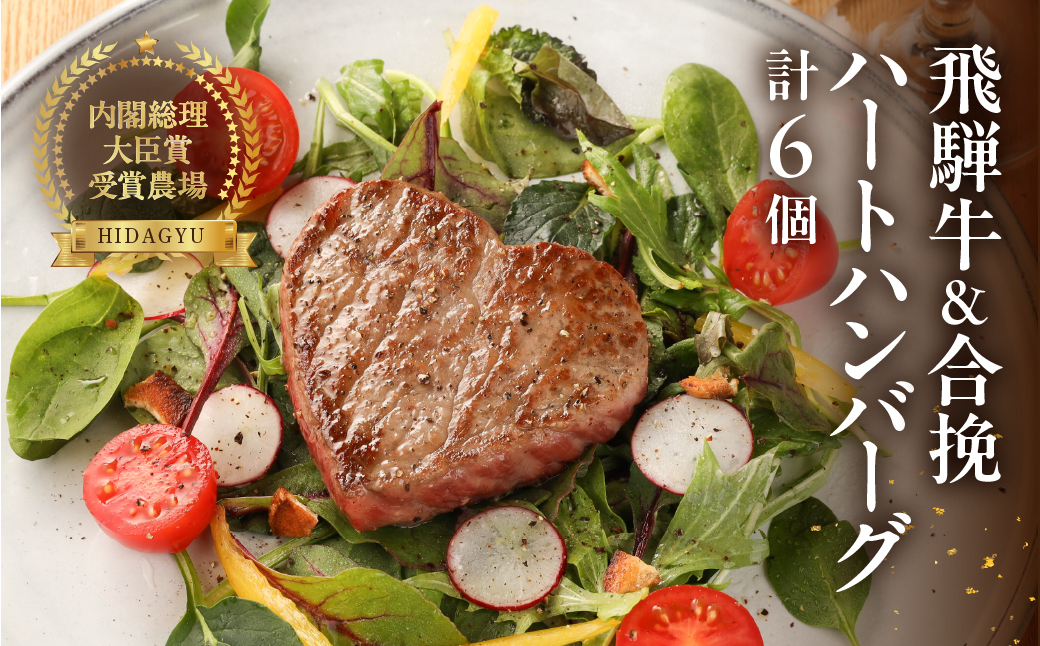 【冷凍】飛騨牛ハートハンバーグ・合挽ハートハンバーグセット（各3個・計6個）ギフトにも【22-13】