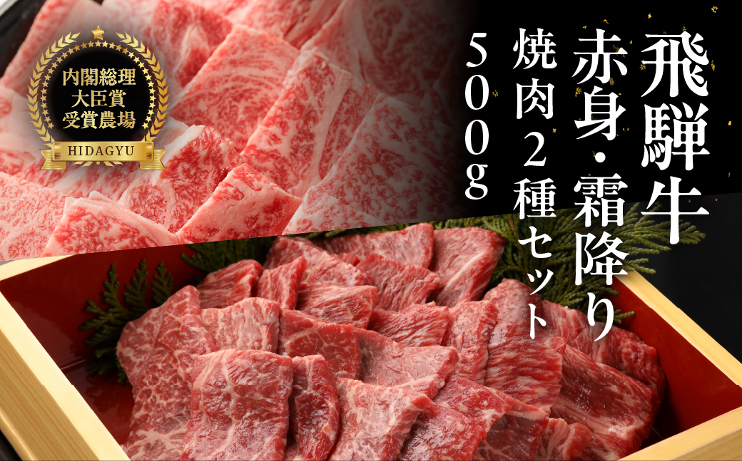 飛騨牛ロース・赤身焼肉セット（ロース200g・赤身300g）計 500g 牛肉 ブランド牛 お肉 肉 焼き肉 焼き肉用 おすすめ 飛騨萩原畜産 【冷凍配送】【22-44】