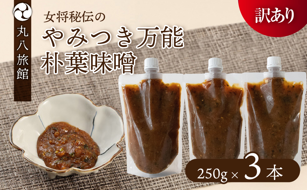 【訳あり】やみつき万能朴葉味噌 250g×3本　料理自慢の宿 女将秘伝の味噌　丸八旅館 朴葉 ほおば 味噌 ミソ おかず味噌 馬瀬 下呂市【53-39】