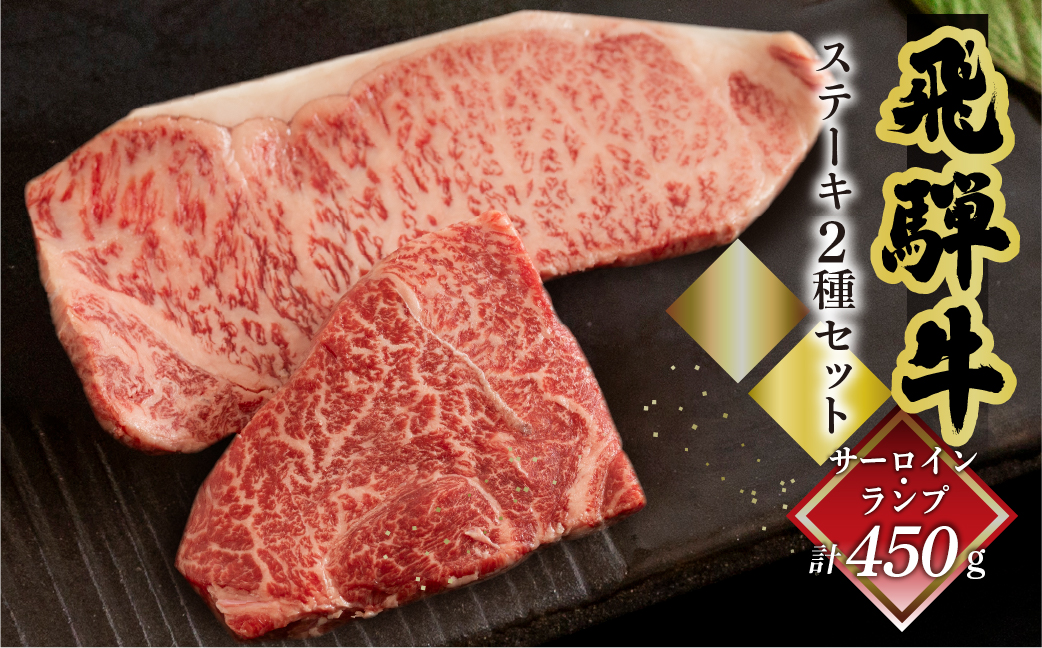 菊の井 飛騨牛ステーキ2種セット（サーロイン 250g、ランプ 200g）ステーキ 各1枚 飛騨 牛 ブランド牛 ギフト 贈答 食べ比べ 赤身 霜降り【冷凍】【70-57】