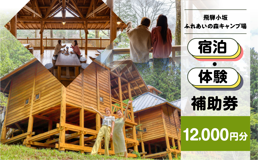 【飛騨小坂ふれあいの森キャンプ場】宿泊・体験補助券（12,000円分）キャンプ 体験 アウトドア ログハウス バンガロー 旅行 下呂市 宿泊券 小坂 宿泊【a030-4】 宿泊・体験補助券（12,000円分）