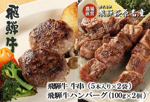 飛騨牛串焼き・飛騨牛ハンバーグセット(牛串 10本・ハンバーグ 100g×2個)最高級 国産 牛肉 ブランド牛 和牛 BBQ バーベキュー 冷凍配送 [22-33]