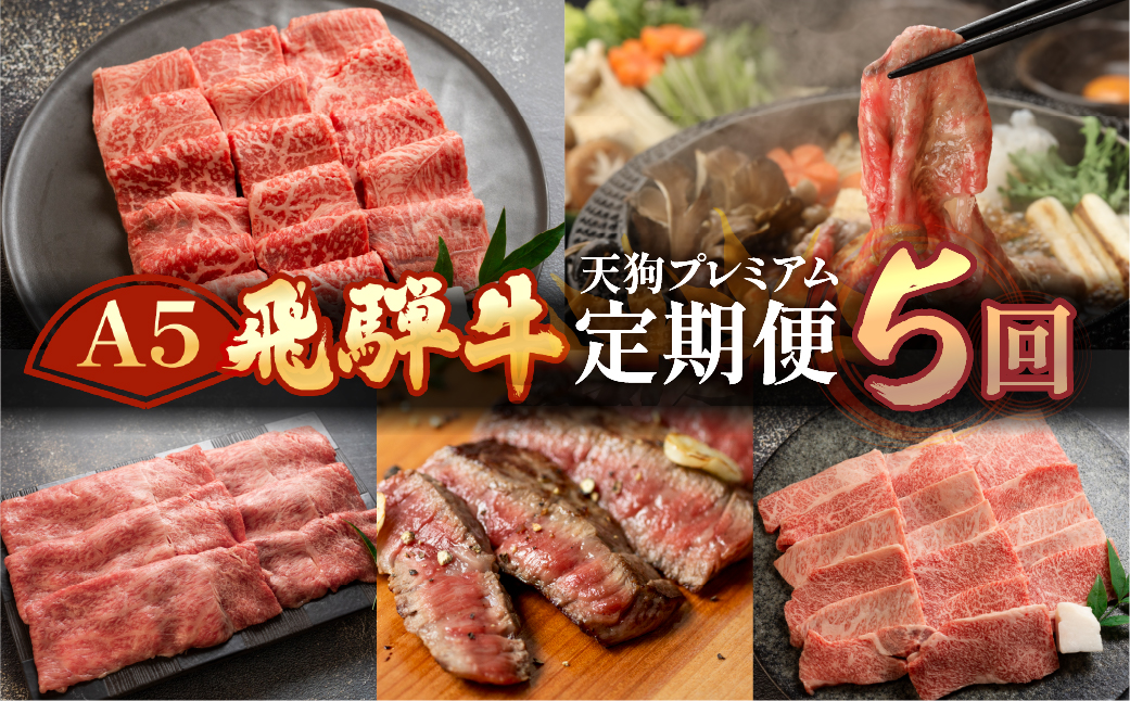 [定期便5回]A5 飛騨牛 天狗 牛肉 (ステーキ / すき焼き / 焼肉 / サーロイン /イチボ ランプ /カルビ ) お楽しみ 肉 定期便 下呂温泉 おすすめ 赤身 霜降り 希少部位[11-N]