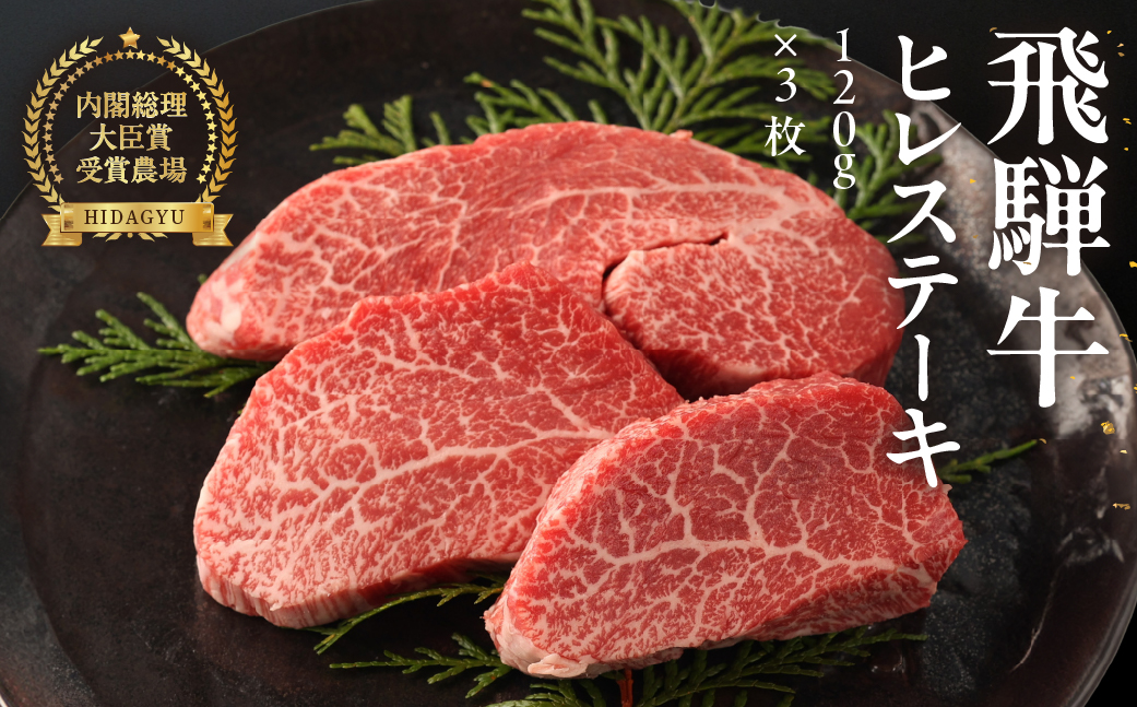 [冷凍]飛騨牛ヒレステーキ (120g×3枚) 牛肉 国産 ブランド牛 [22-18]