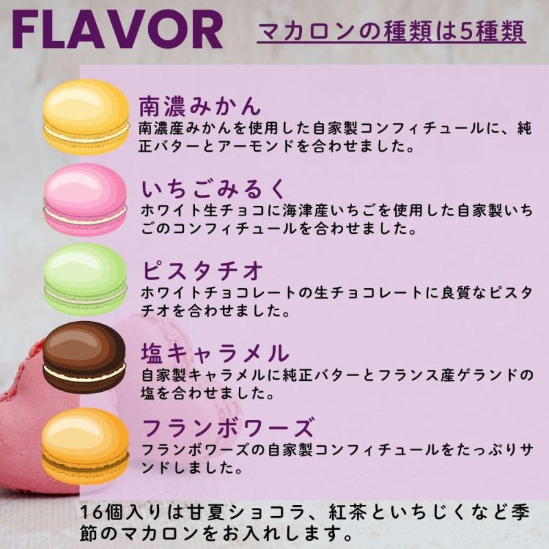 こだわり マカロン 詰め合わせ18個 焼菓子 スイーツ セット 南濃みかん いちごみるく ピスタチオ 塩キャラメル フランボワーズ いちじく 紅茶といちじく みかん バニラ 酒粕 ショコラ チョコミント ラムレーズン レモン ブルーベリー 焼き芋 抹茶