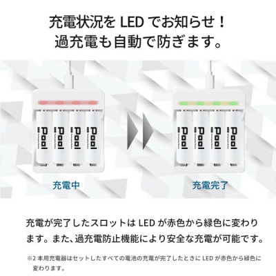 ニッケル水素電池Pool-プールー(単3形充電池4本+単4形電池4本+4ポート充電器)セット