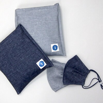 高機能デニム柄マスク(2枚)＆高機能素材折りたたみデニム柄エコバッグ(1個)　Bセット