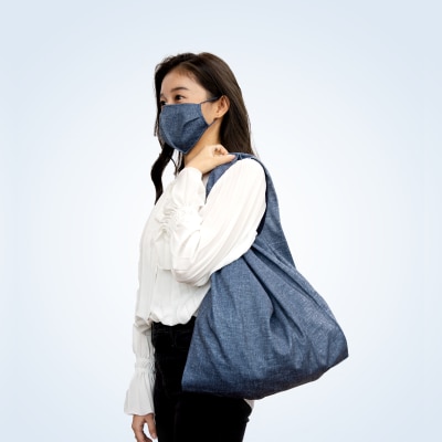 高機能デニム柄マスク(2枚)＆高機能素材折りたたみデニム柄エコバッグ(1個)　Aセット