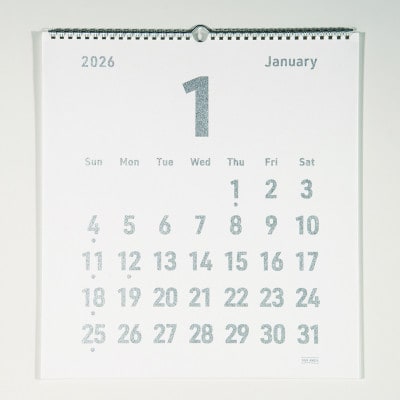 美濃和紙を使ったシルクスクリーン印刷オリジナル壁掛けカレンダー【シルバー×純白】