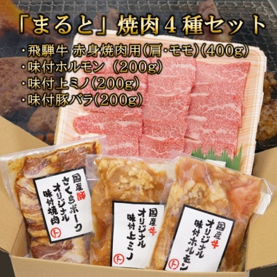 【飛騨牛】焼肉4種B-1セット　赤身肉と味付けホルモンなど　合計1kg【配送不可地域：離島】
