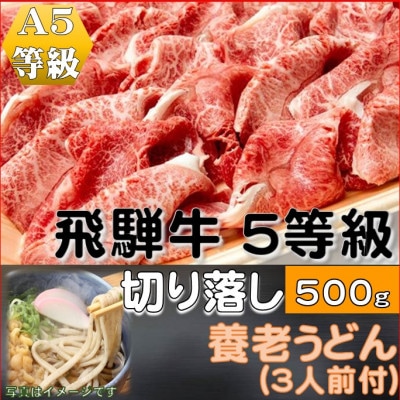 飛騨牛 5等級　切り落し　500g　養老うどん付(3人前)【配送不可地域：離島】