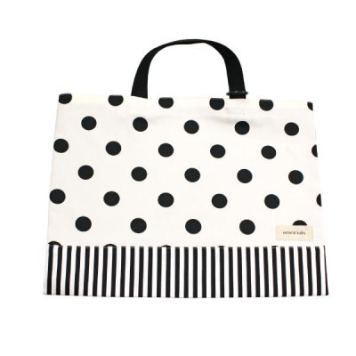 日本製 人気レッスンバッグ 白地水玉×ストライプ