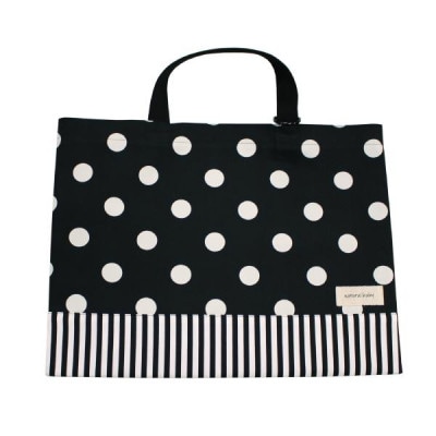 日本製 人気レッスンバッグ 黒地水玉×ストライプ