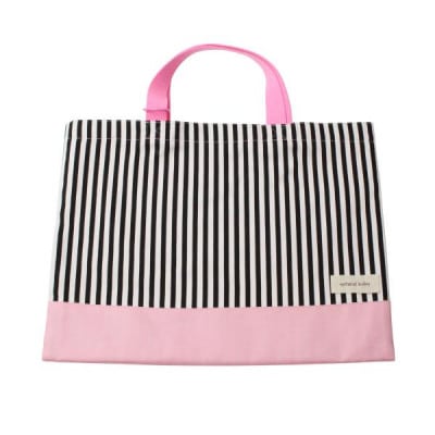 日本製 人気レッスンバッグ ピンク×ストライプ(細)