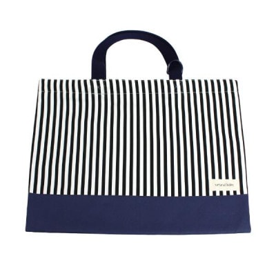 日本製 人気レッスンバッグ ネイビー×ストライプ(細)