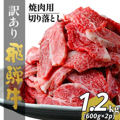 【訳あり】飛騨牛切り落し焼肉用1.2kg小分け(600g×2p)【配送不可地域：離島】