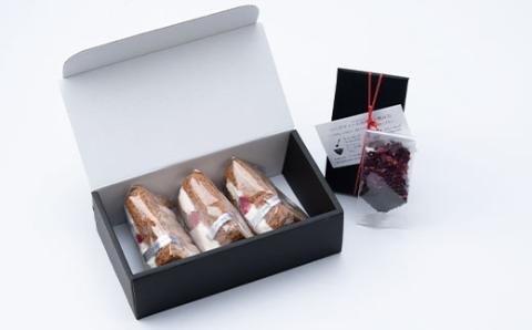 薔薇のシフォンケーキ3個+ローズペタルティー　薔薇が好きな方へ薔薇薔薇セット【配送不可地域：離島】