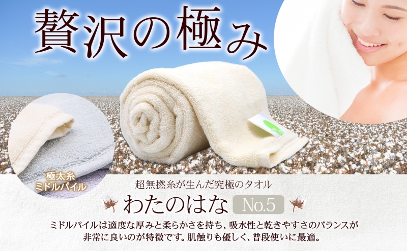 超無撚糸 タオル わたのはな No.5 ミュートネロリ ライトグリーン 約34×120cm 八分咲き 極太糸 ミドルパイル むねんし 日用品 綿100％ 柔らか 軽い ボリューム 吸水 風合い ハーフバスタオル プレゼント ギフト 贈り物 浅野撚糸 送料無料 岐阜県 安八町