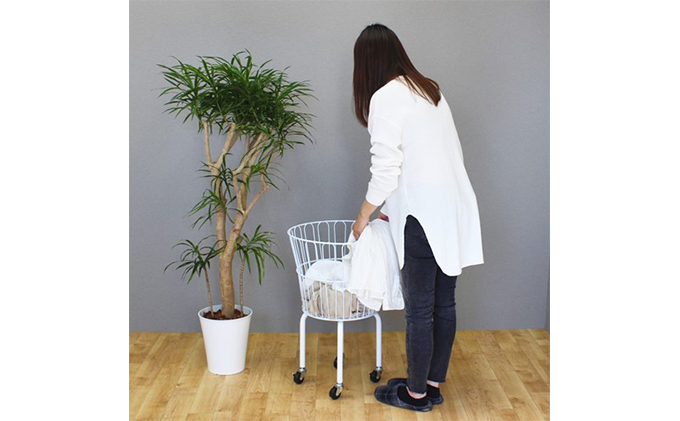 スリム円形バスケットワゴン ランドリーワゴン キャスター付き