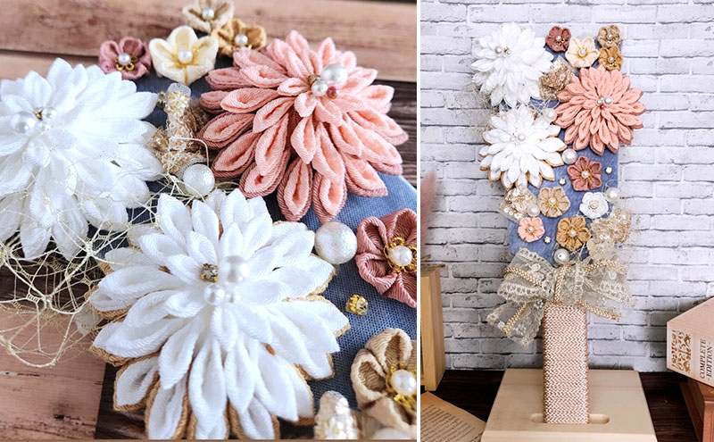 羽子板 つまみ細工 伝統工芸 手作り 羽子板飾り 和風 アンティーク風 上品 華やか お正月 お祝い 贈り物 新年 縁起物 受注生産 つまみ細工工房ちより。 送料無料 岐阜県 安八町