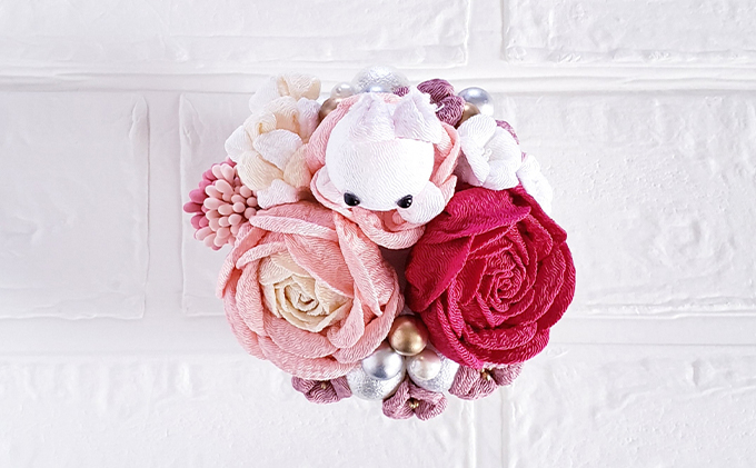 つまみ細工 ココットうさぎ～sweet～ 工芸品 置物 手作り 職人 手仕事 伝統工芸 和風 かわいい インテリア うさぎ バラ 受注生産 つまみ細工工房ちより。 送料無料 岐阜県 安八町