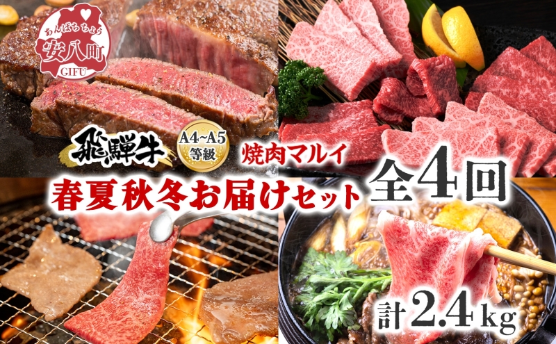 焼肉マルイ 飛騨牛 春夏秋冬お届けセット 4回 合計2.4kg 焼肉 A4 A5 等級 和牛 国産 国産牛 牛 牛肉 鉄板焼き バーベキュー ステーキ すき焼き 冷蔵 冷蔵保存 日本産 ブランド和牛 お取り寄せグルメ 送料無料 岐阜県 安八町
