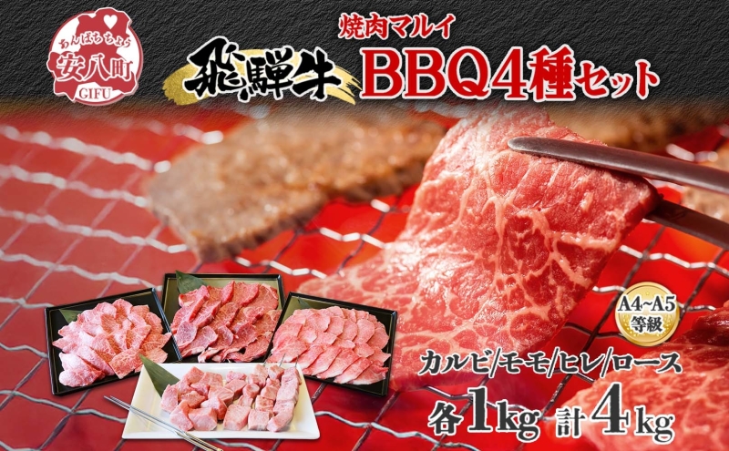 焼肉マルイ 串付き 飛騨牛BBQセット 約4kg 焼肉 串焼き BBQ セット カルビ ヒレ肉 モモ肉 ロース肉 お肉 肉 お家で簡単 本格 国産 国産牛 牛 牛肉 和牛 秘伝のたれ タレ付き 焼くだけ簡単 お取り寄せグルメ 送料無料 岐阜県 安八町