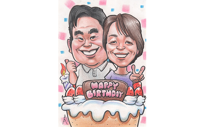 似顔絵　2名（背景体つき）