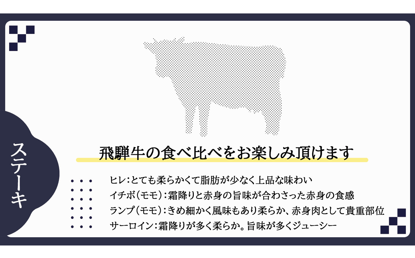 【４種食べ比べ！】飛騨牛厚切りステーキ４種