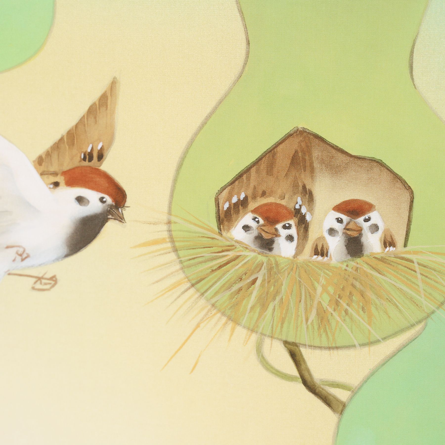 掛軸 「六瓢福雀」 富岡蘇峰 尺五立