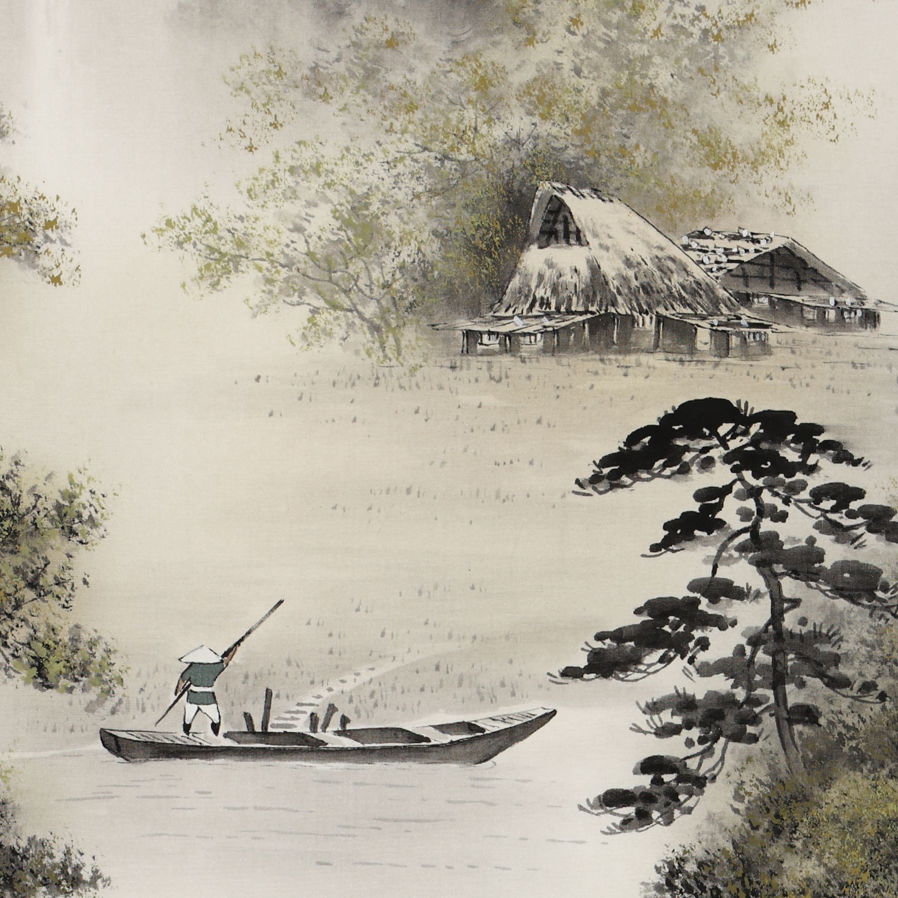 掛軸 「彩色山水」 塩川翠笙 尺五立