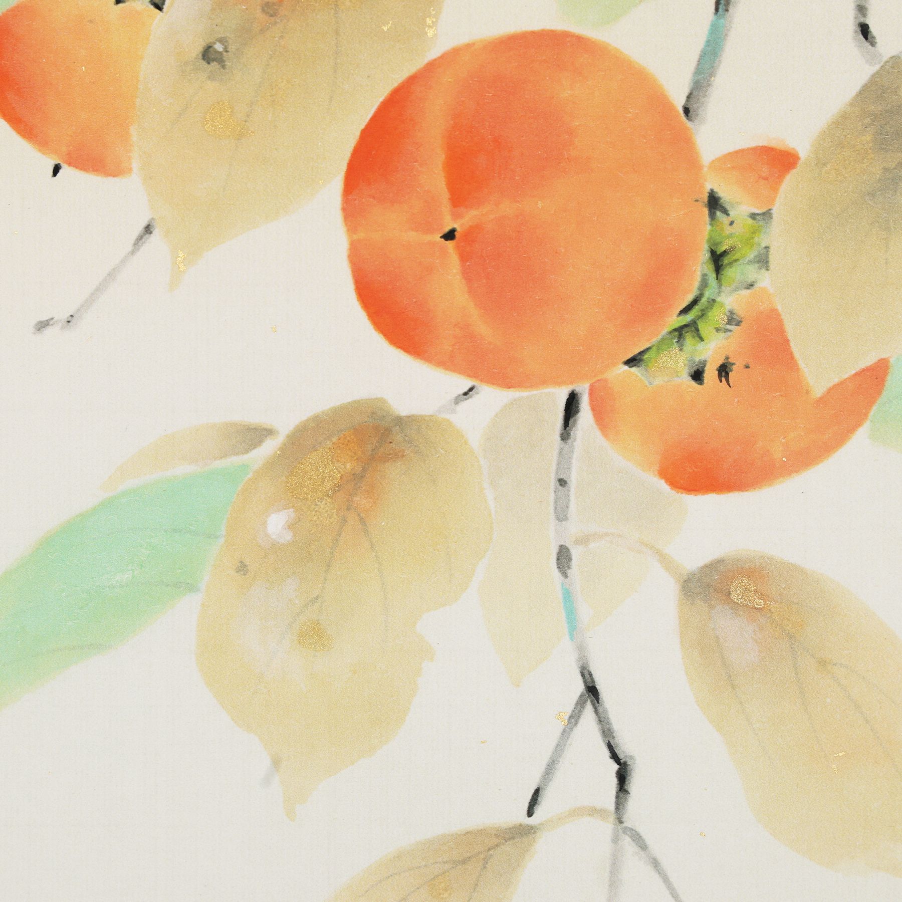 掛軸 「柿に小禽」 佐藤純吉 半切立