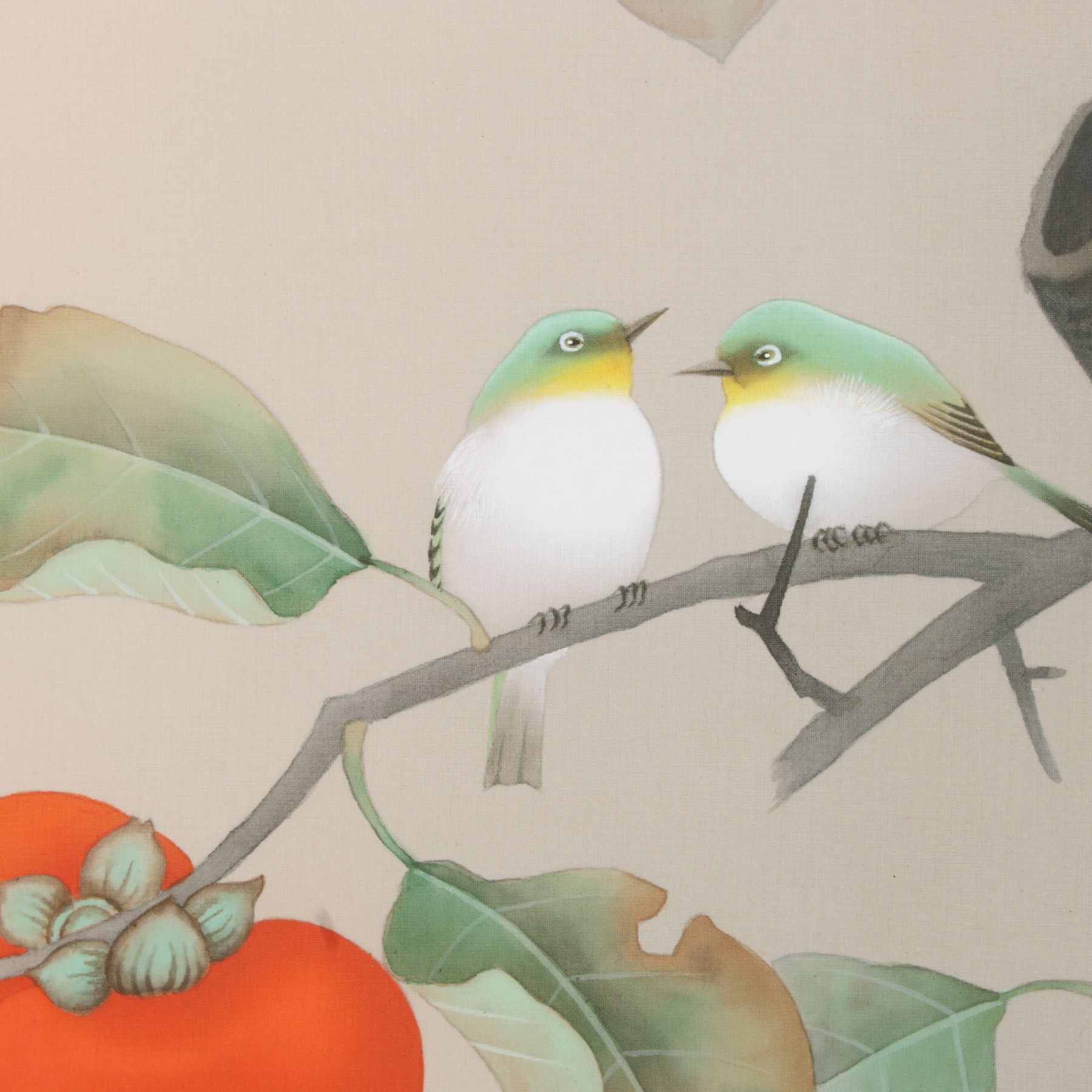 掛軸 「柿に小禽」 富岡蘇峰 尺五立